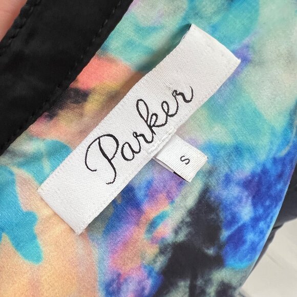 Parker Alfie Multicolor Abstract Print Dress Contrast Trim Size Small - Picture 11 of 14